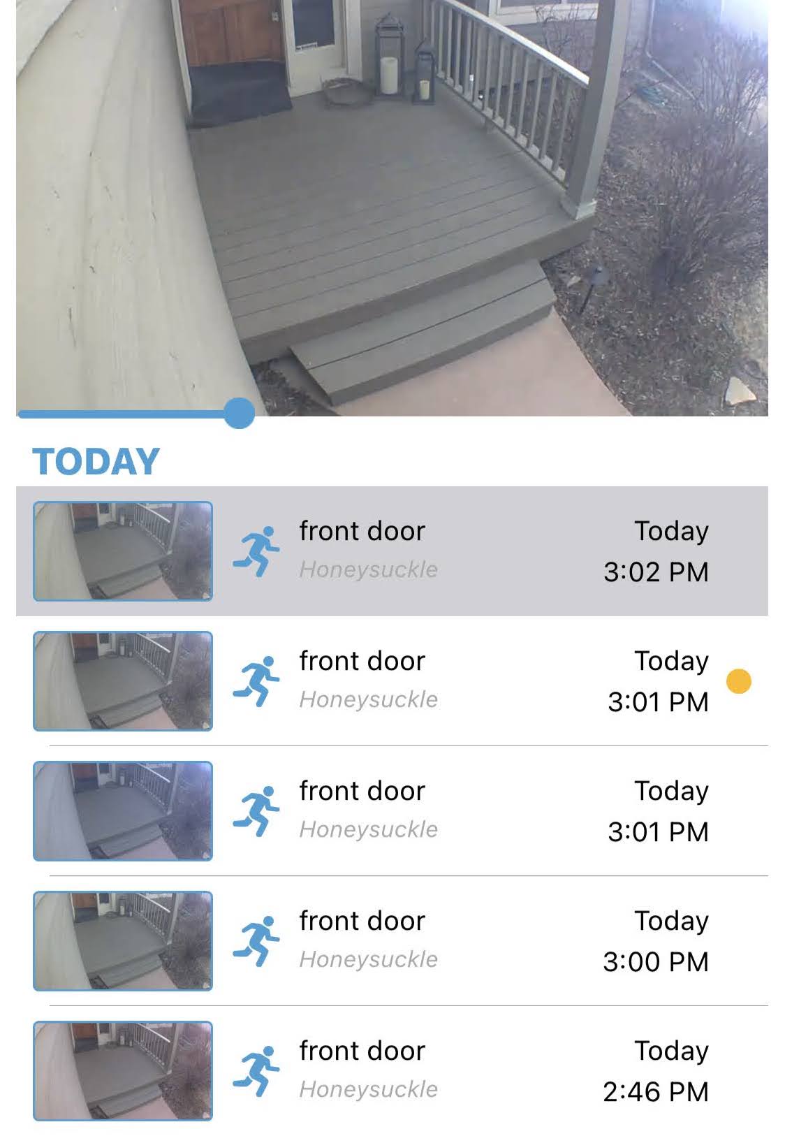 Motion notifications showing images of front porch